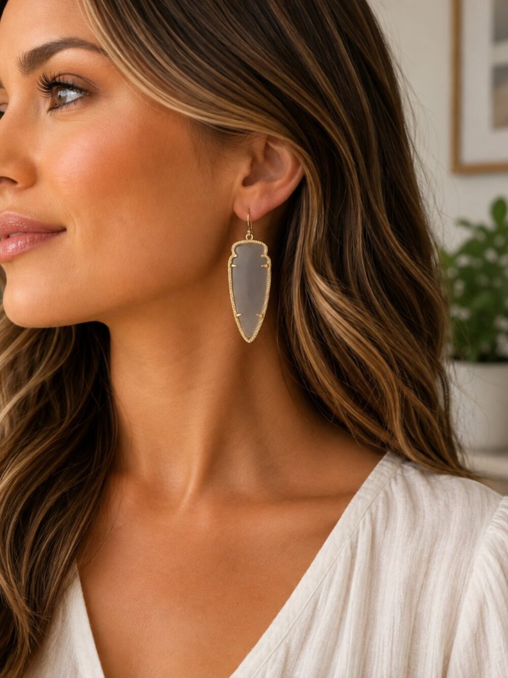 Kendra Scott Silver Tone Gray Statement Drop Earrings